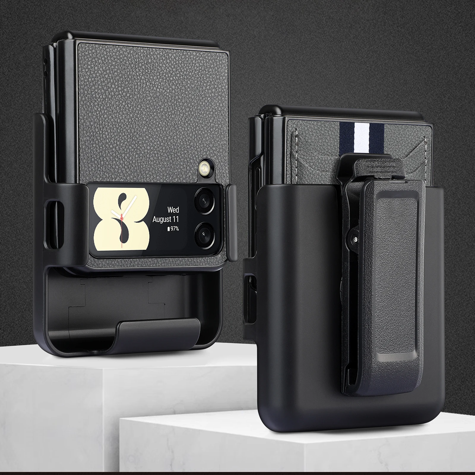 

Belt Clip Holder Function Leather Case for Samsung Galaxy Z Flip 4 5 Flip5 Flip3 Flip4 Flip 3 Zflip4 5G Mobile Phone Cover Coque