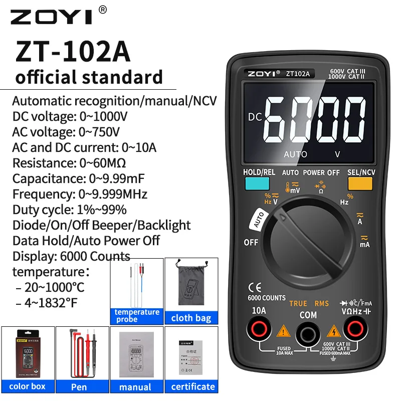 ZOYIZT102102ADigitalMultimeter6000CountsElectricalMeter