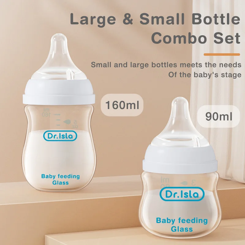 Dr.isla Glass Bottles Newborn Feeding Bottles 80ML/160ML Baby Bottle Anti-flatulence Milk Feeding Bottles Infant BPA free 4