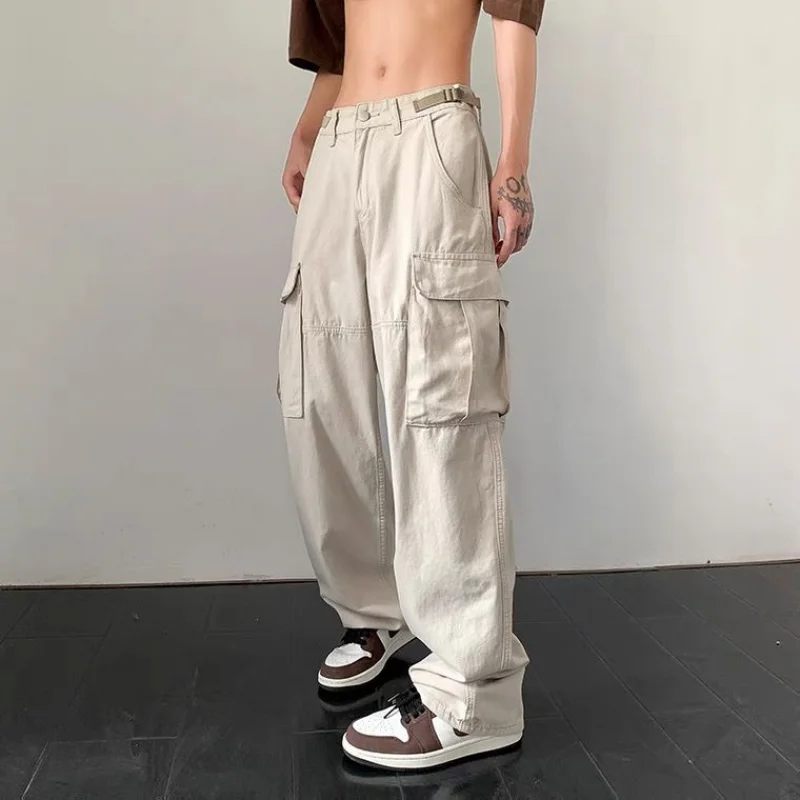 

Harajuku Beige Cargo Pants Women Streetwear Hip Hop Pockets Black Oversized Wide Leg Trousers Vintage Hippie Mopping Straight