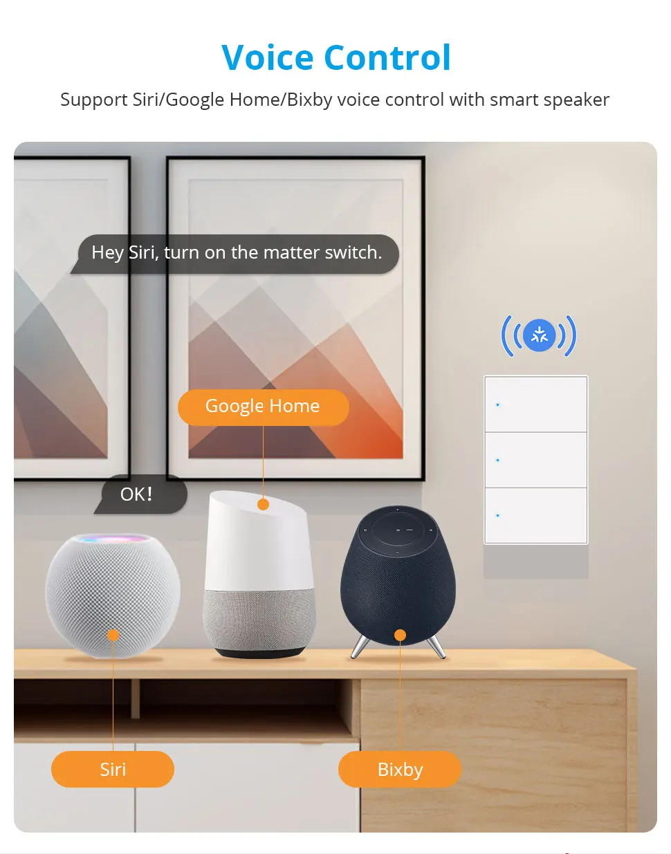 Matter Over WiFi Smart Wall Light Switch 1 2 3 4 6 Gangs with Neutral Switch US