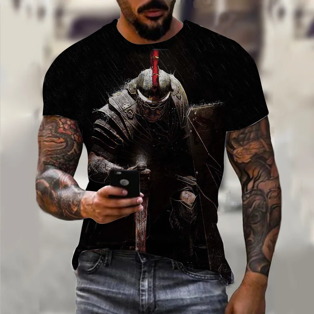 Vintage T Shirts For Men Spartan Pattern 3D Printed Short Sleeve Top Fashion Oversized T-shirt  Men's Casual Clothing Tops Tees
