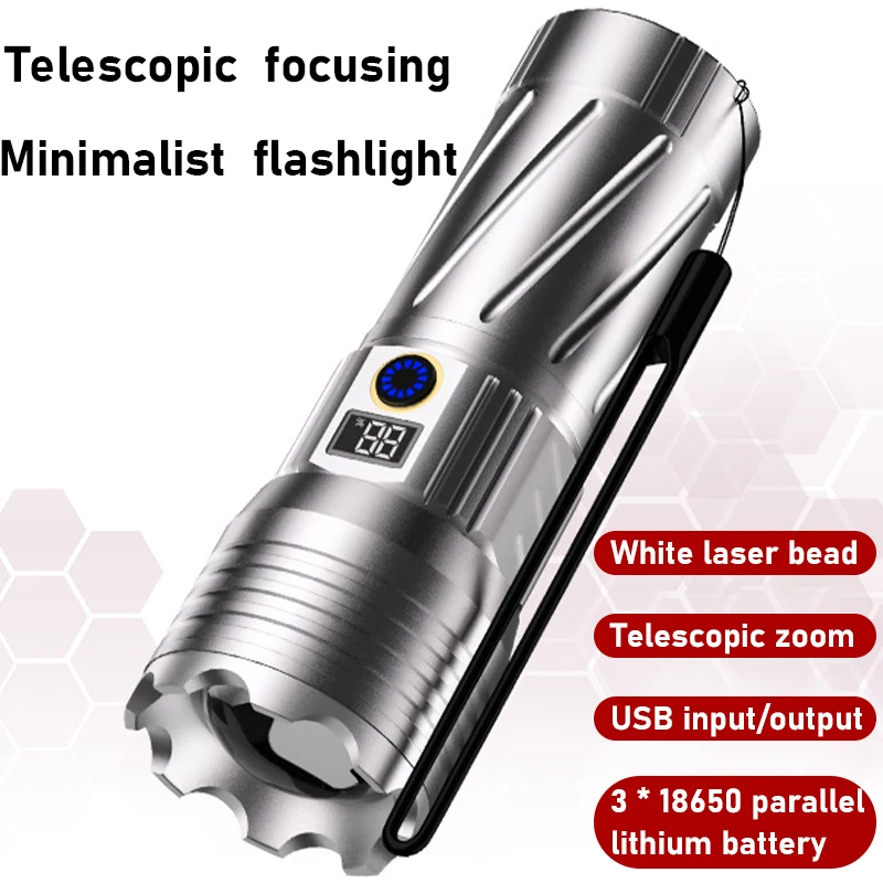 White Laser 30W Flashlight LCD Display TYPE-C Charging USB Input Output Output Can Be Trimmed and Strong Light Flashlight