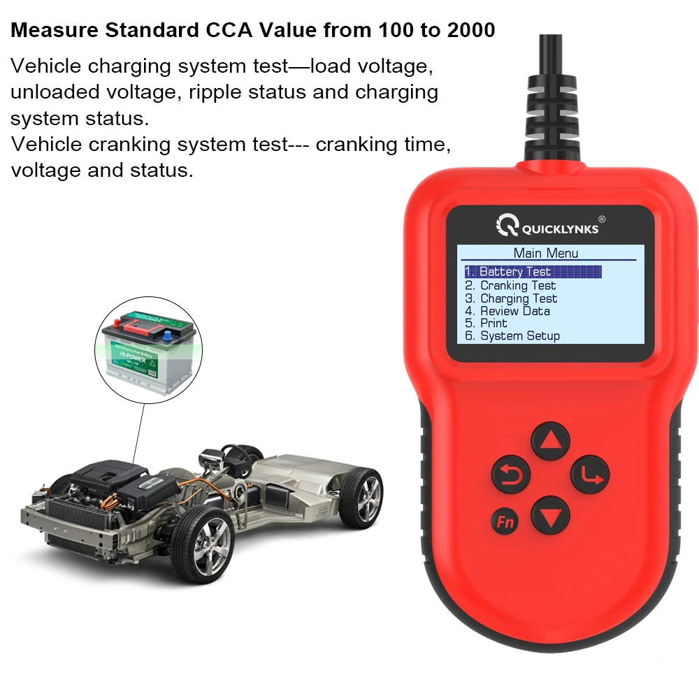 QUICKLYNKS BA106 Car Battery Tester 12V 100-2000CCA Cranking Charging Circut Tester Battery Analyzer 6/12 Volts Tools