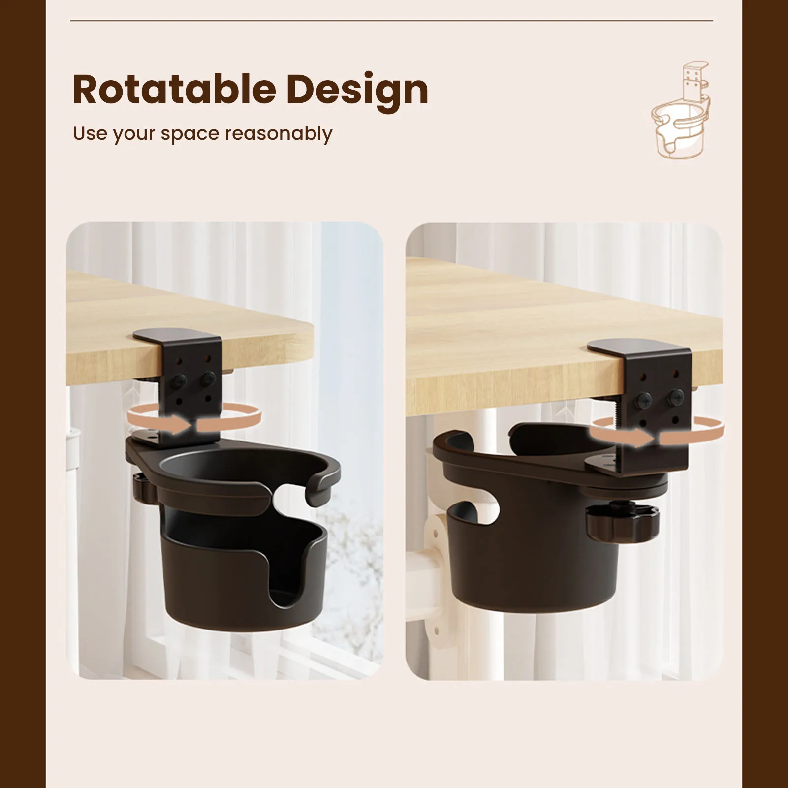 Rotating Clip-On Desk Cup and Bottle Organizer Rack