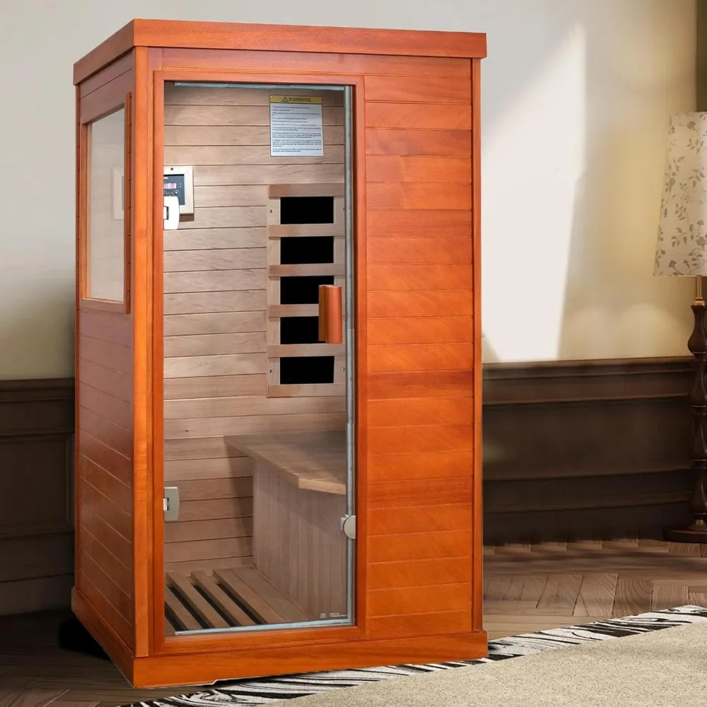 Far Infrared Sauna for Home One Person Wood Sauna 800W/110V Low Emf Dry Saunas Indoor Sauna Room with Tempered Glass Door 6