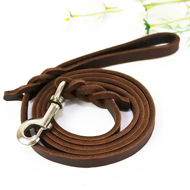 1.2-2.1m Genuine Leather Dogs Leash with Hook Pet Walking Training Brown Black Colors for Medium Large Pet Shepherd Greyhound 4