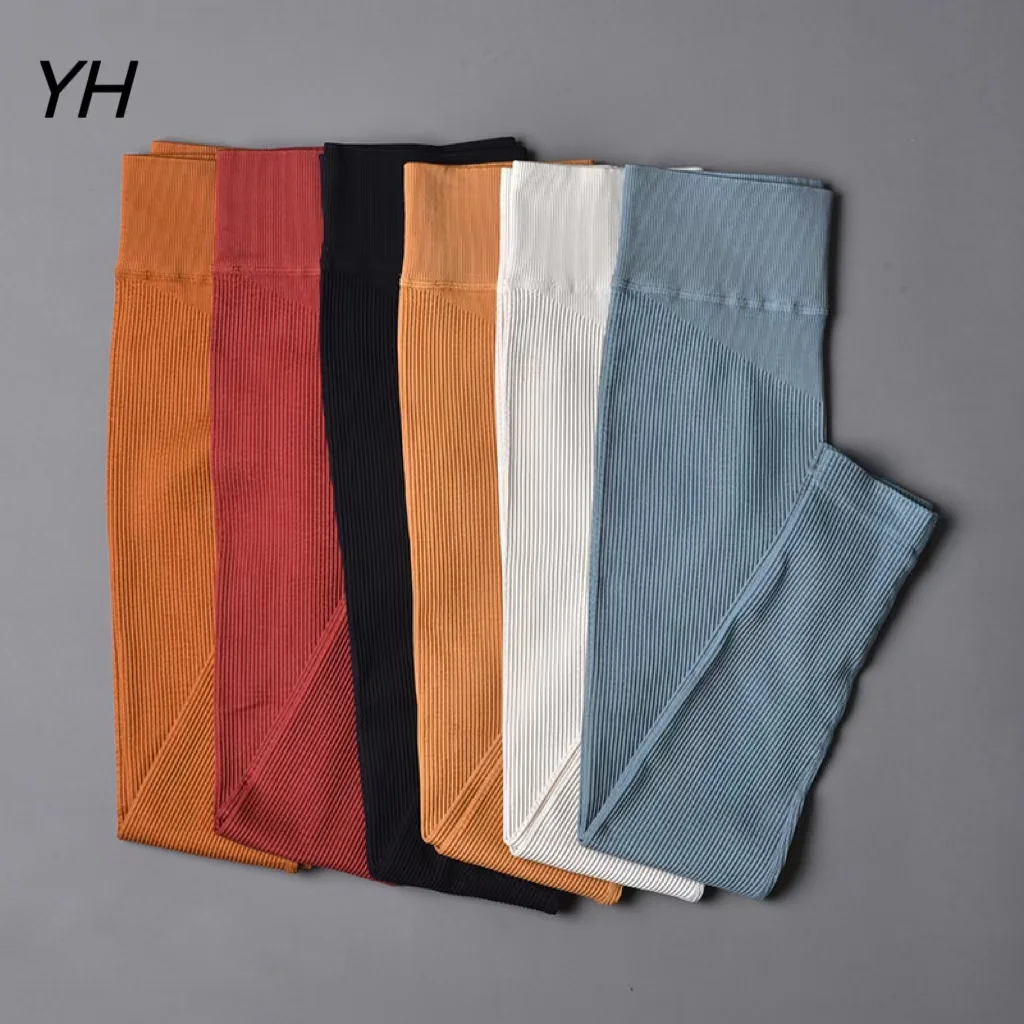 Sports Leggings Sports Pants Yoga Pants Female Tights Ribbed Yoga Pants High Waisted Gym Leggings Sport Women Fitness Seamless Female Legging Tummy Control Running Training Tights
