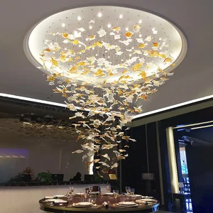 Large Luxury LED Crystal Chandeliers Hotel Hall Villa Lobby Decor Hanging Pendant Lights Fixtures Creative Art Maple Leaf Lustre