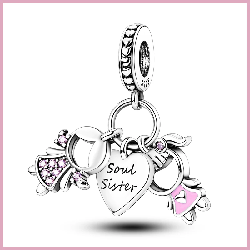 Charm Bead Silver 925 Sisters Charm DIY Jewelry Friendship Friend Charm Bead Fit Original Bracelet