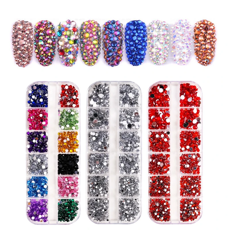 

3D Nail Rhinestones Crystal AB Clear DIY Nail Art 2mm/3mm/4mm Rhinestones Deco Glitters Case Nail Art Decorations 12 Grids