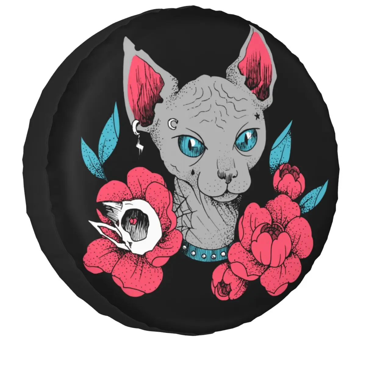 Sphynx Cat Kołpak Zapasowy Uniwersalny Do Jeep Rv Suv Kanadyjski Bezwłosowy Kociak Koło Samochodowe Osłony Ochraniające 14 "15" 16 "17" Cal