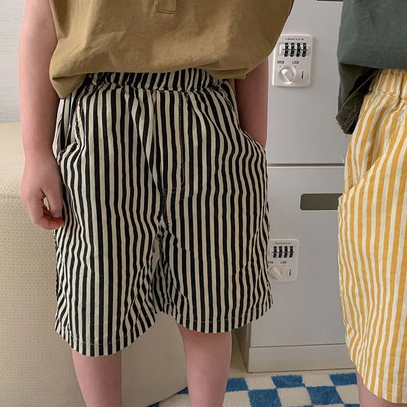 Summer Kids Clothes Stripe Girls Shorts Corduroy Elastic Boys Pants