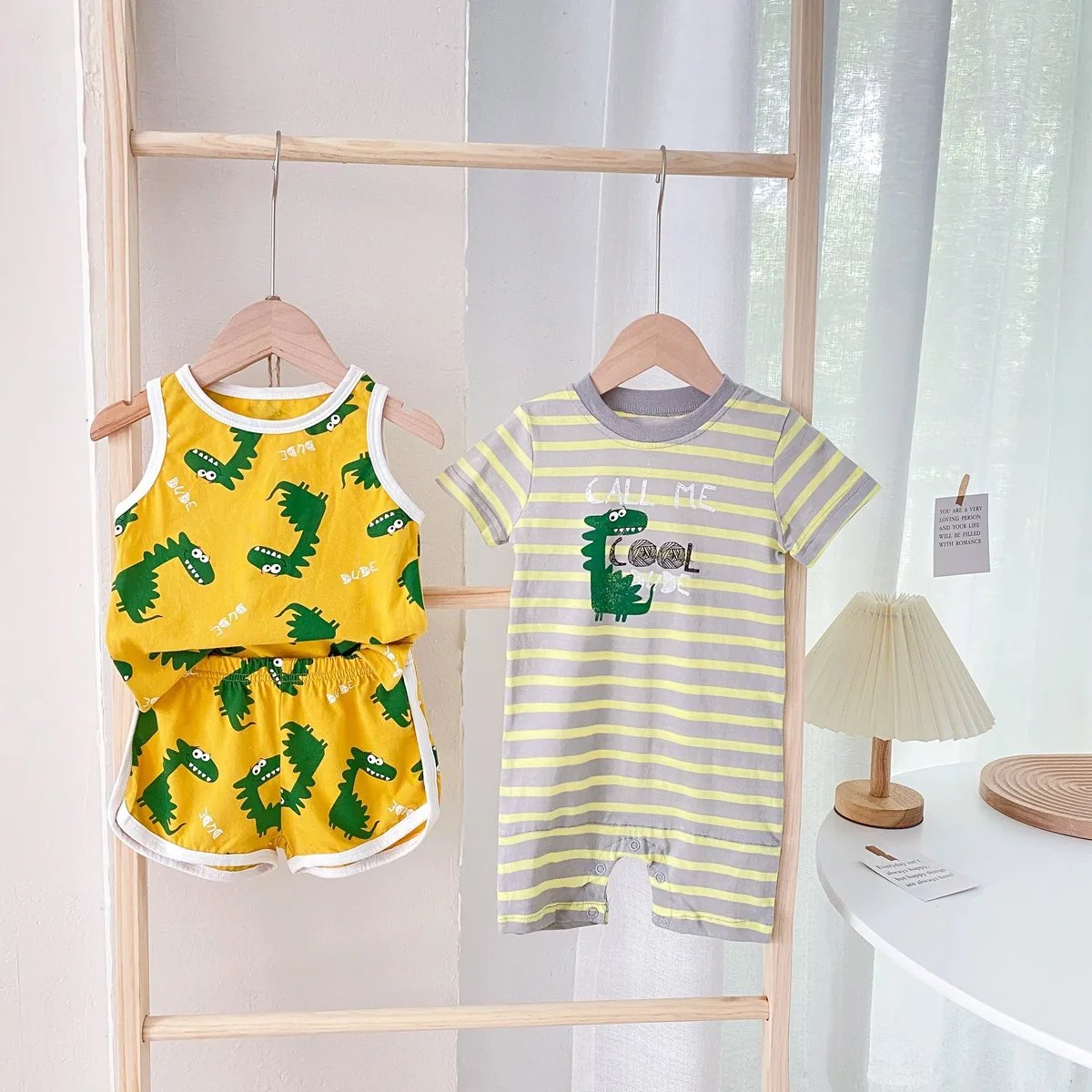 

0-3Y New Born Baby Boy Summer Clothing Set Dinosaur Print Sleeveless Soft Cotton Vest and Shorts 2Pcs Toddler Kids Casual Outfit