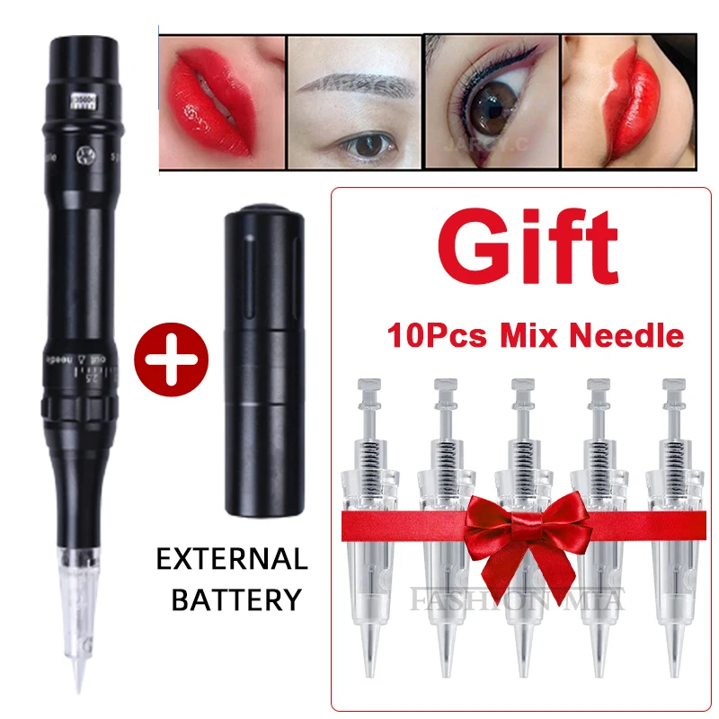 

Wireless Tattoo Machine Permanent Makeup Eyebrow Tattoo Pen Microblading Tattoo Gun Pen with 10pcs Needles Micro Mesotherapy