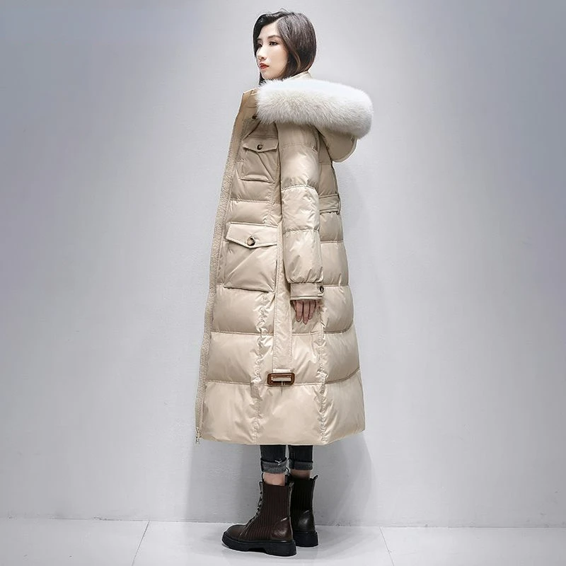 

New Down Jacket Female Winter Outwear Long Fox Fur Collar Parkas Fashion Waist Coat Mall Withdrawal Counter Season Clearance