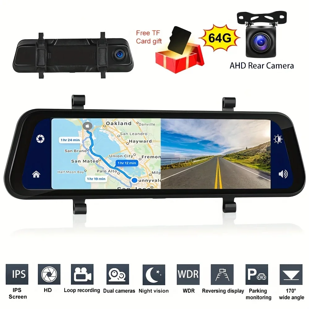 

HD 1080P 9.66-Inch Android Auto Car DVR Player with Streaming Media Rear View Mirror – High Definition Car Dash Cam Video Came