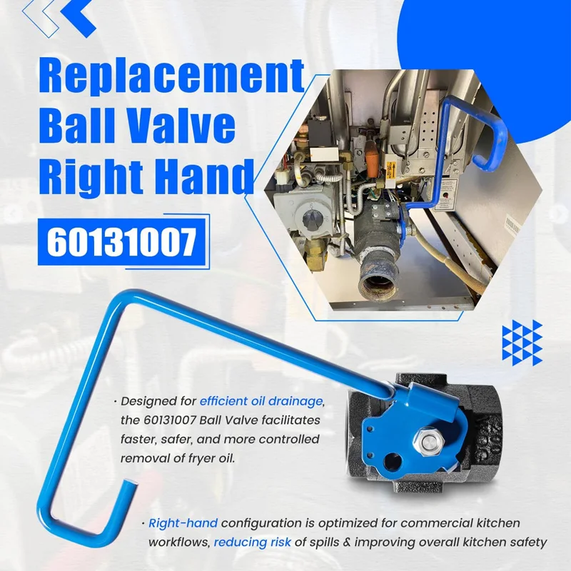 60131007 Ball Valve 1-1/4" Right-Hand Valve with 9" Hook Lever Rod, Fits for Pitco & Magikitchen Fryers, for SG14, SSH75 More