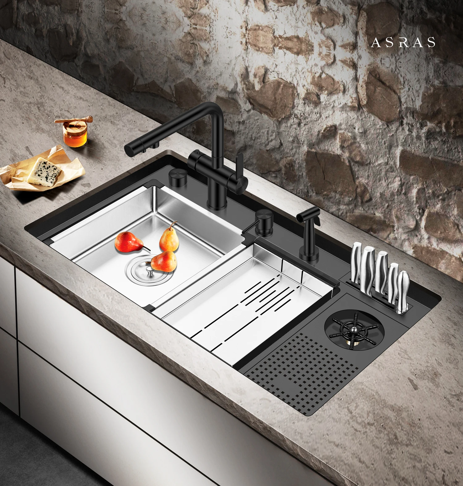 ASRAS 8448NJ 1 Large Size Kitchen Sink 304 Stainless Steel Sinks Above Counter or Undermount