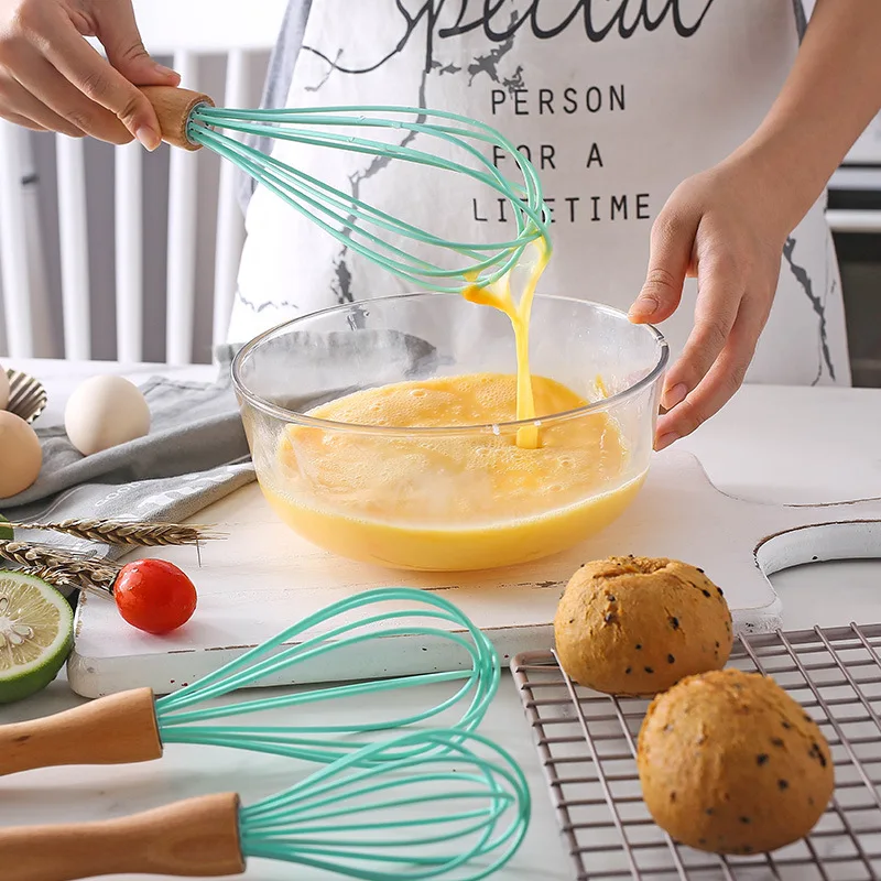 Manual Egg Beater with Pp Handle Handheld Silicone Stainless Steel Stirring Rod Household Kitchen Baking Tools egg beater