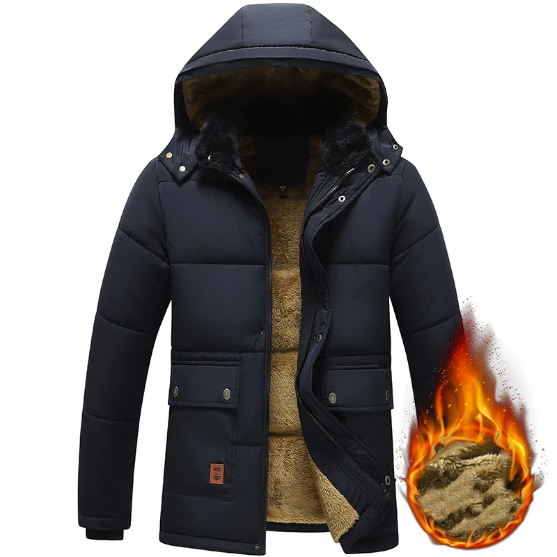 

2023 New Men Winter Thickened Men Parkas Comfortable Winter Warm Hooded Parkas Multiple Pockets Outdoor Detachable Hat Men Pa