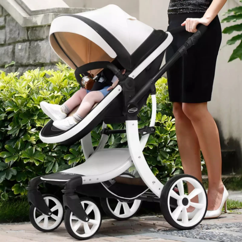 Portable Luxury Baby Stroller Two-in-one Lightweight and Foldable High-view Stroller Adjustable Armrests