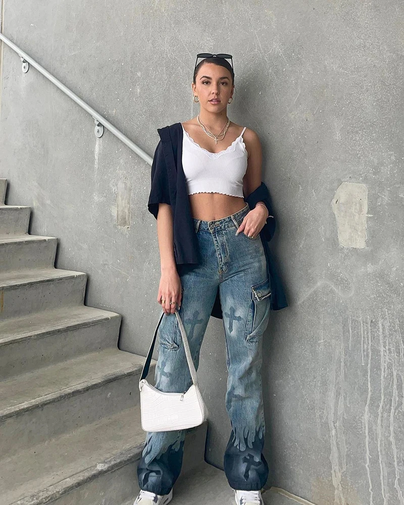 Aelfric Eden Flame & Cross Vibe Straight Jeans 2023 Y2K