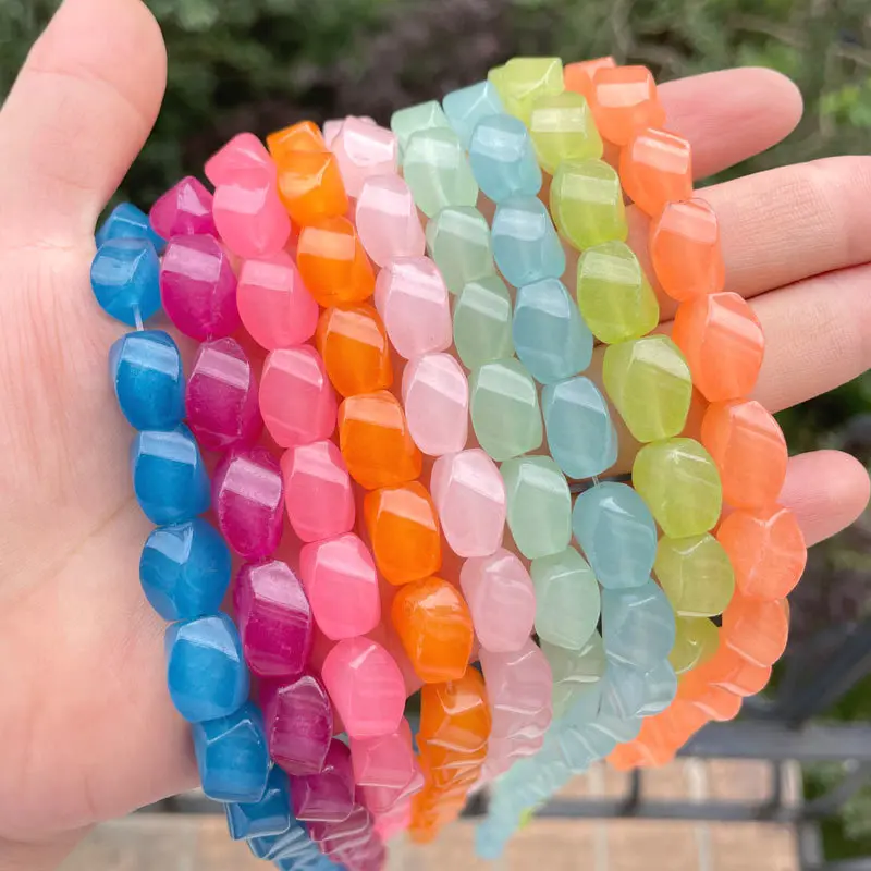 

10x12mm Olivary Twist Multicolor Jade Stone Spacer Beads for DIY Accessories Charm Bracelet Necklace Rings Jewelry Making 15"