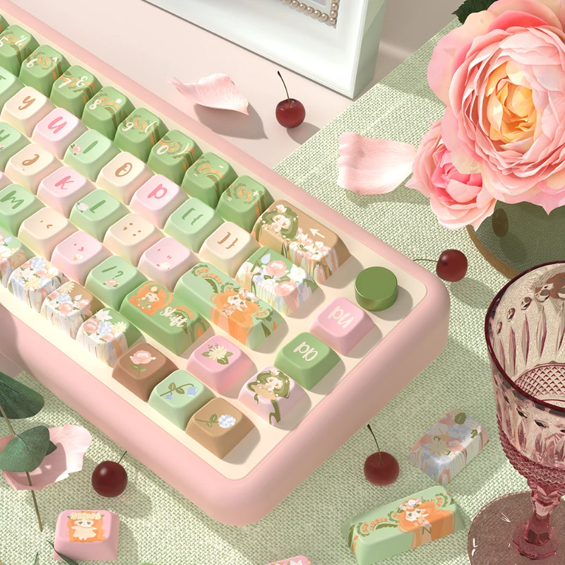 

158 Keys/Set Summer Garden Keycaps Girl Cute Kawaii Pink PBT Keycaps MDA Height for MX Switch DIY Mechanical Keyboards Gift