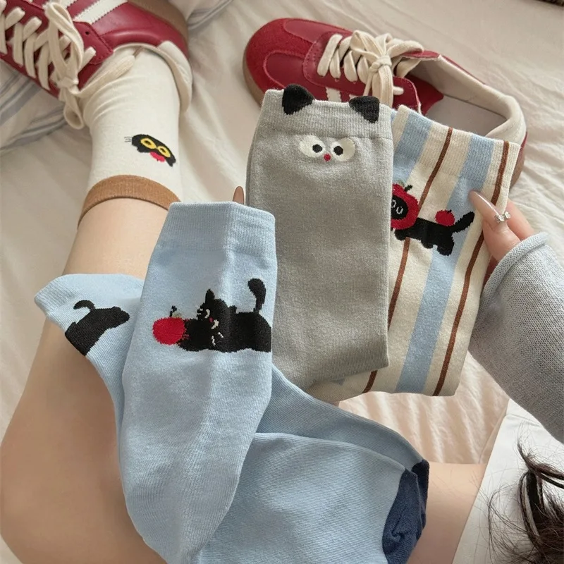 Socks For Women Cute New Novelties Fashion Cotton Breathable Funny Socks Female Casual Long Preppy Style Cartoon Socks Striped - 5