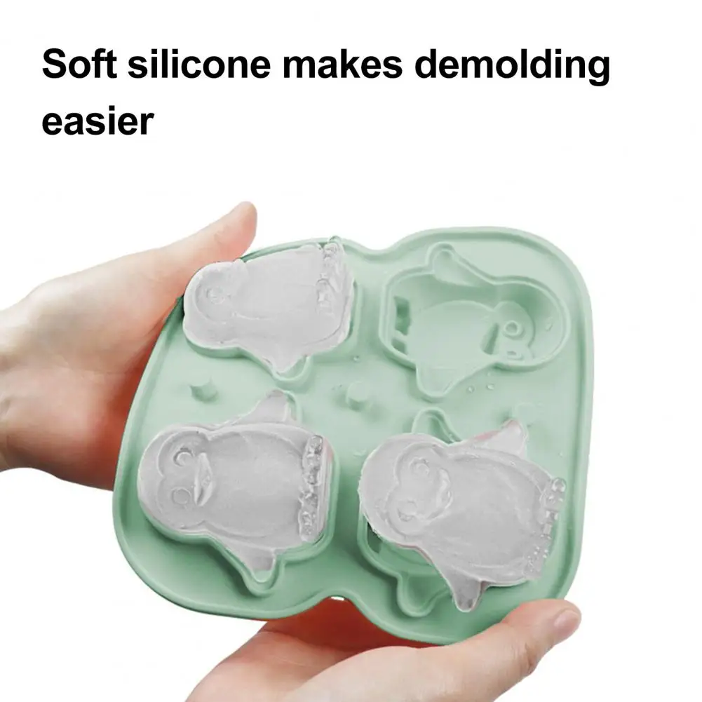 4 Grids Penguin Shaped Ice Cube Trays 3D Ice Cube Mold Easy Release Slow Melting Ice Maker For Whiskey Cocktails Brandy Coffee