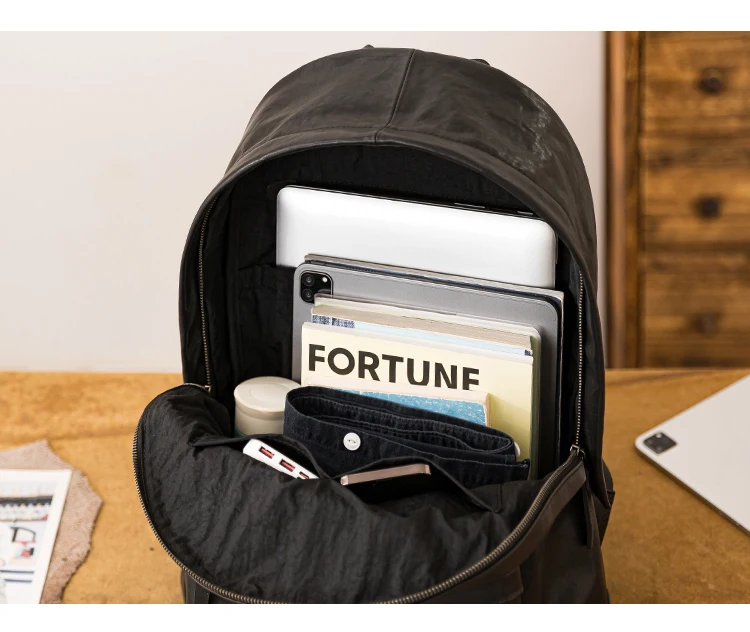 PNDME einfache lässige Luxus echtes Leder Herren große Kapazität Rucksäcke Outdoor-Reise Designer Rindsleder Laptop schwarze Tasche – Detail 18