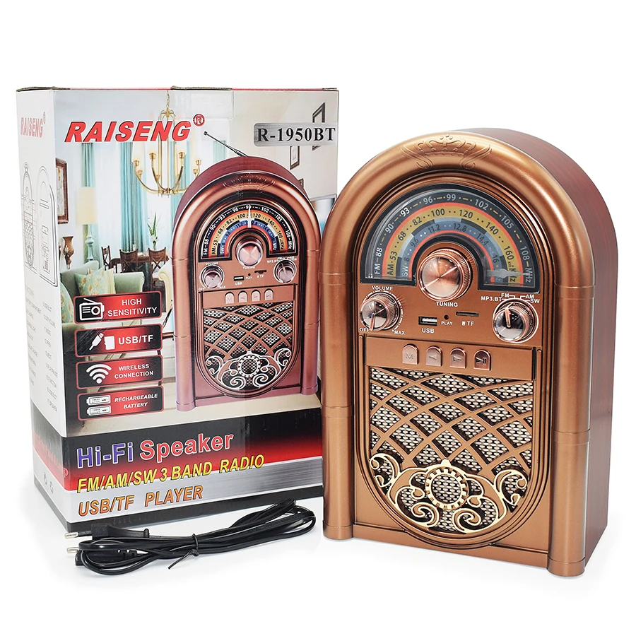 

Retro Nostalgic Radio AM FM SW 3 Band Radio Bluetooth Speaker Wireless Mp3 Music Player Supports USB TF Card Built-in Battery