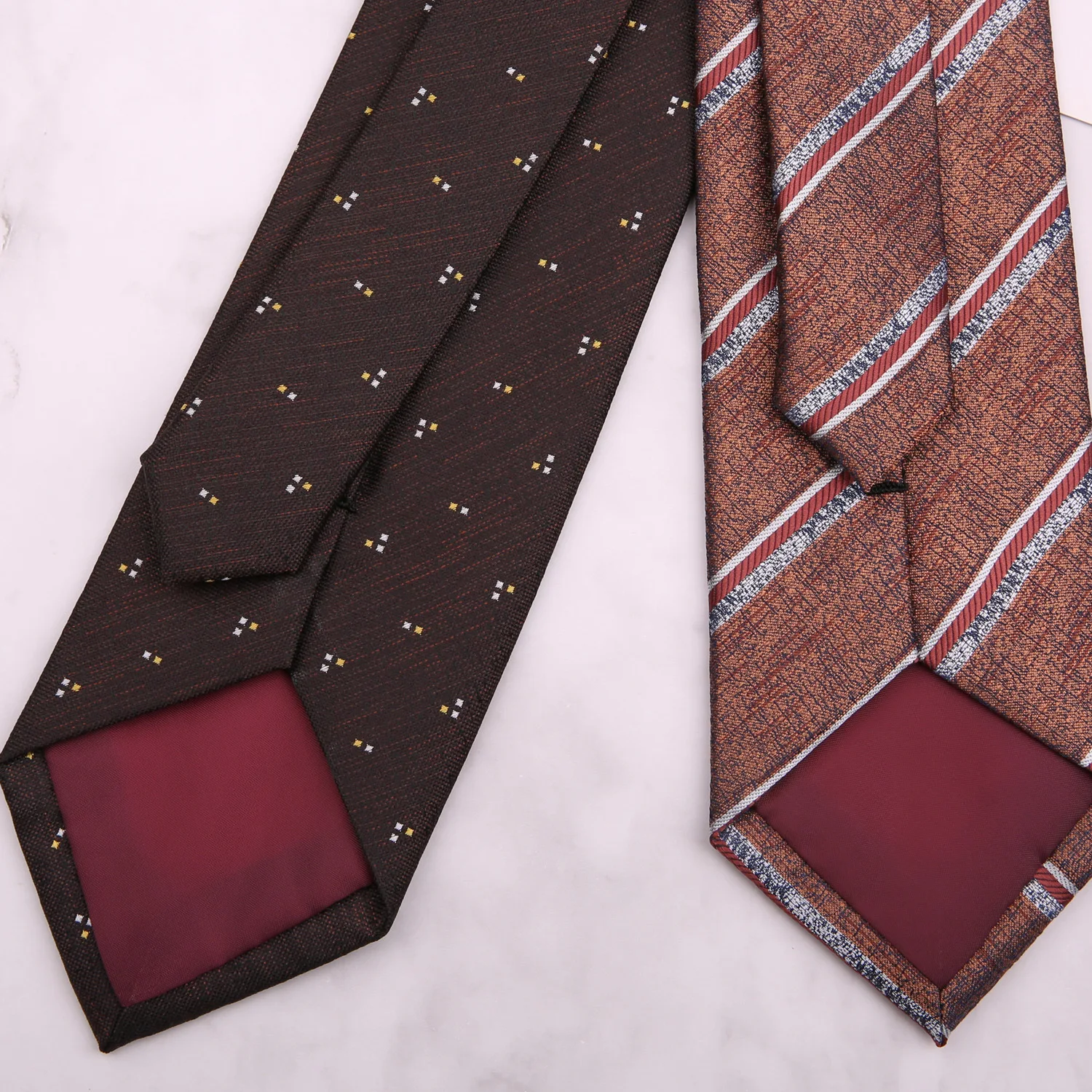 Linbaiway Men\'s Formal Suit Ties Male Business Brown Groom Polyester Striped Hand-made Neckties for Wedding Party Neck Tie