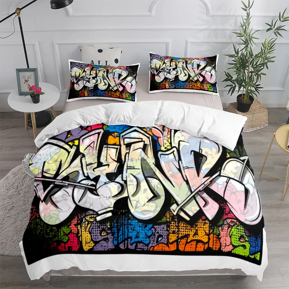 Graffiti Rainbow Friends Cartoon Duvet Cover UK Single Double King US Twin Full Queen Size Bed Linen Set 6