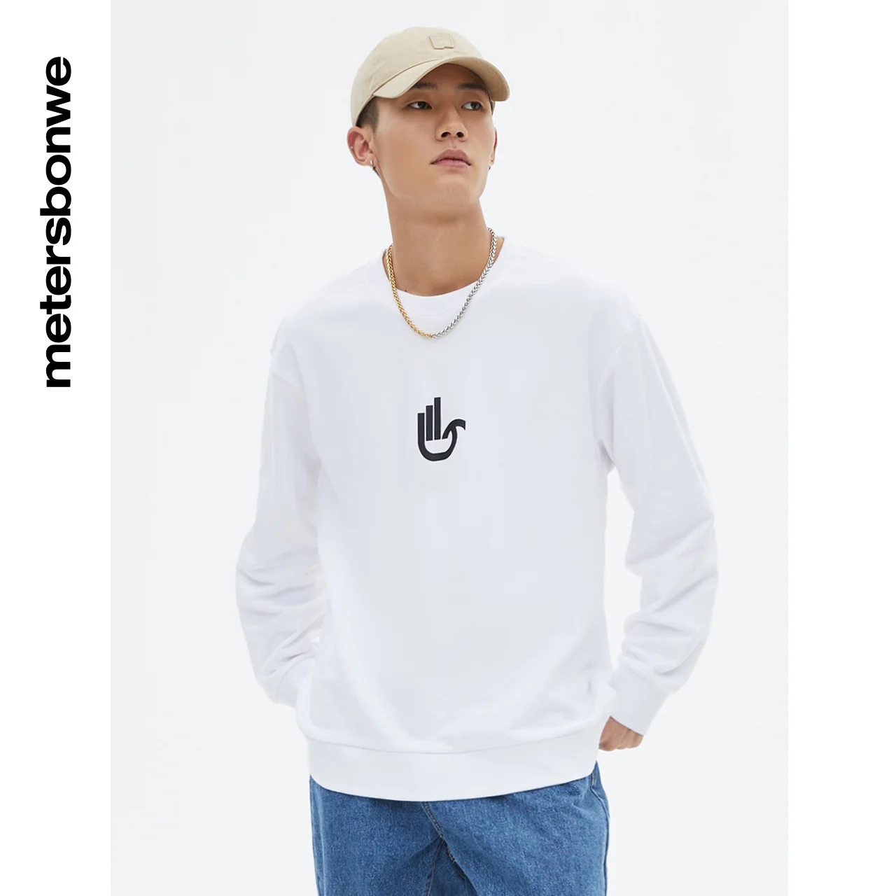 

Metersbonwe Hoodie Men New Spring And Autumn Leisure Gesture Printed Crewneck Knitted Pullover Brand Top Coat