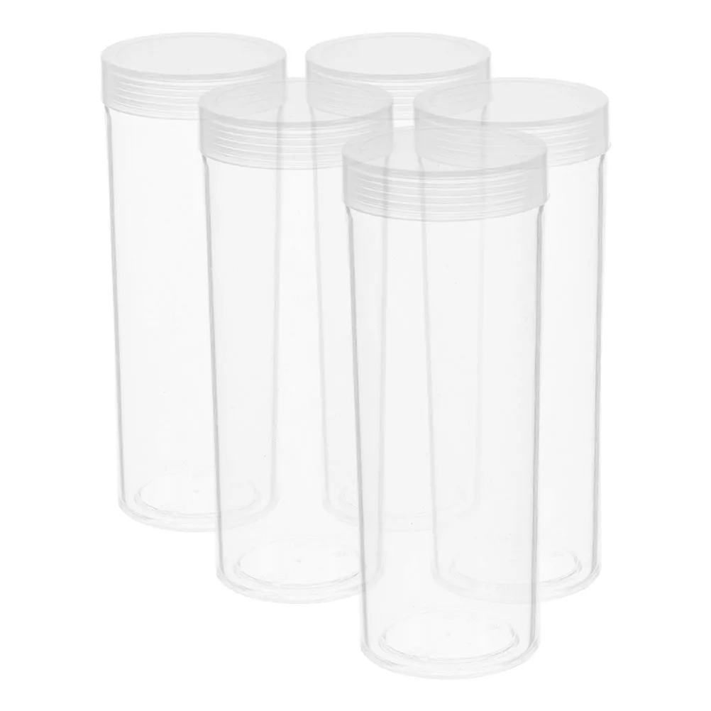 5Pcs Coin Storage Tubes Transparent Plastic Airtight Sealed Lid Holder for Quarters Collecting Coin Organizer Supplies 1