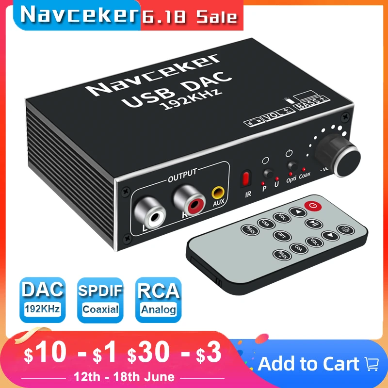 Navceker Convertidor de Audio DAC Digital a analógico, adaptador de