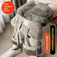 Thickened Fleece Lined Warm Cotton Pants Wide Leg Pants Women Autumn Winter Shiny Corduroy Straight Leg Trousers