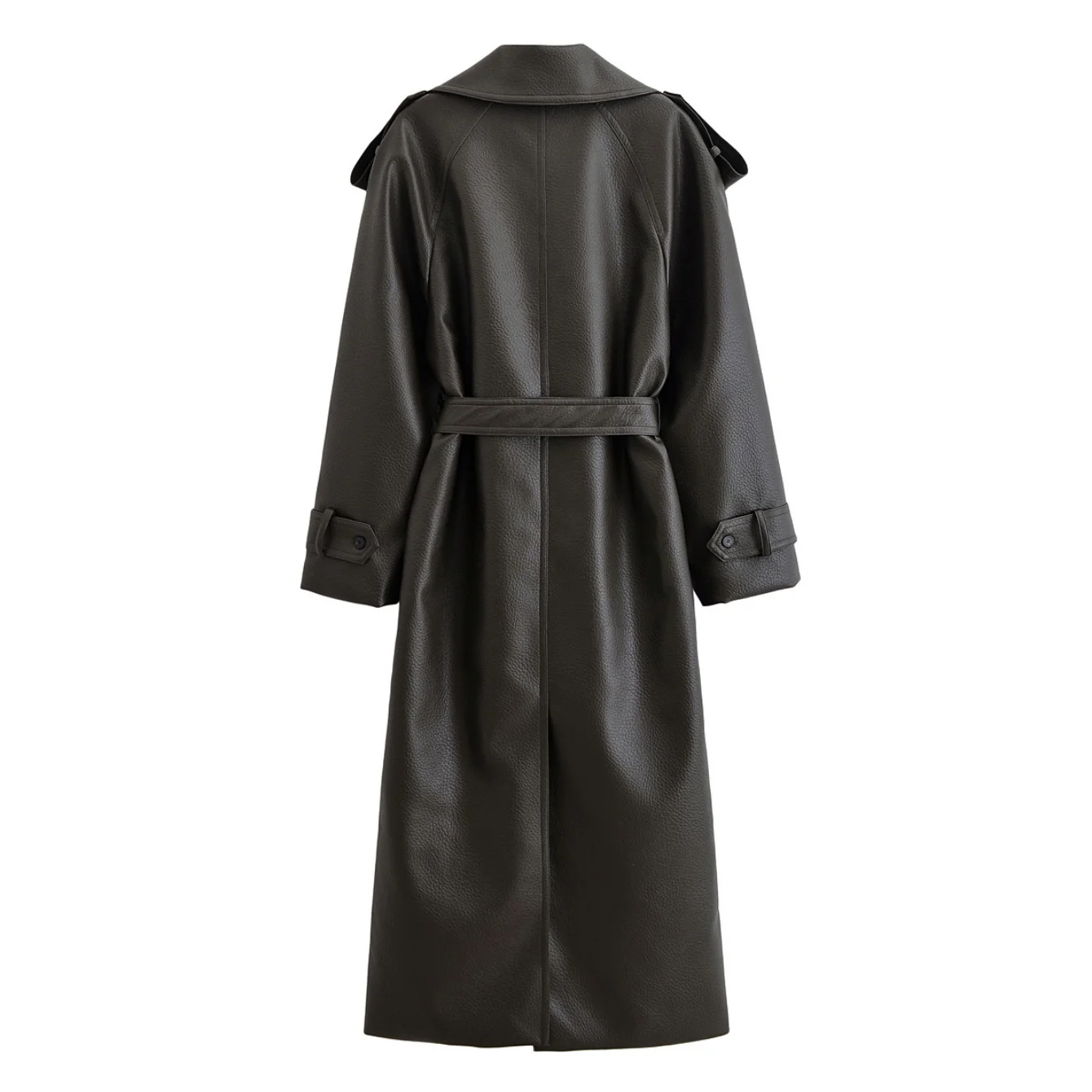Women With Belt Leather Trench Coat Female Turn-Down Collar Long Sleeve Double-Breasted Long Coat Lady High Street Jacket Overco