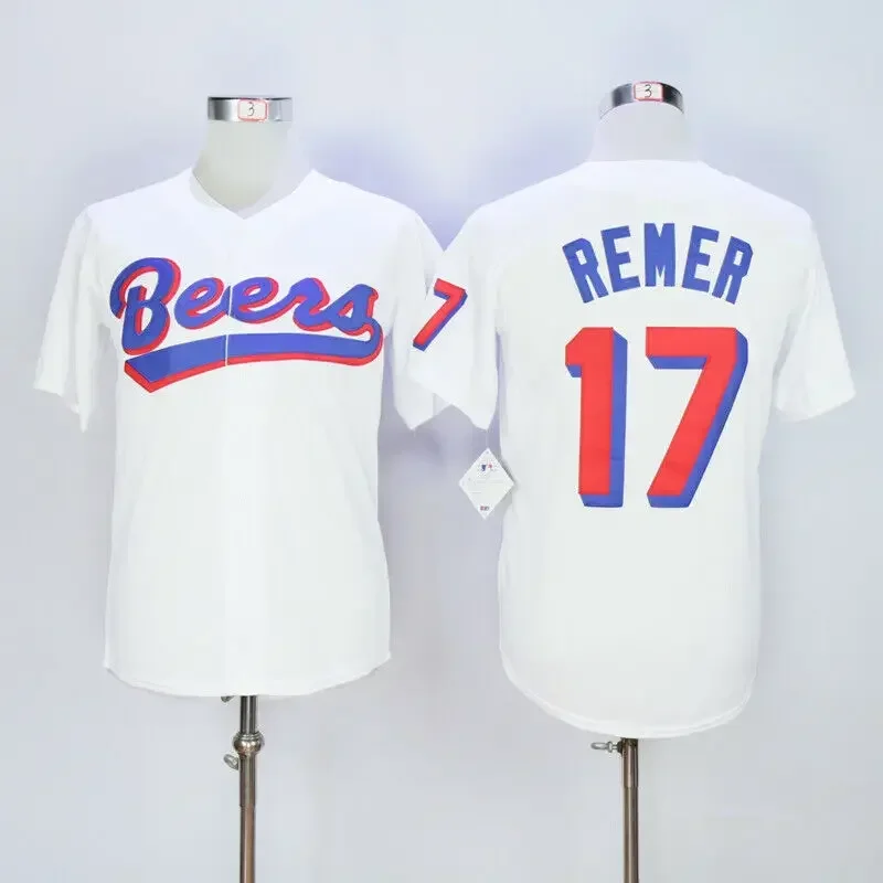 Mens Baseball Jerseys Retro 1988 Movie Beers #44 Cooper #17 Remer Stitched White