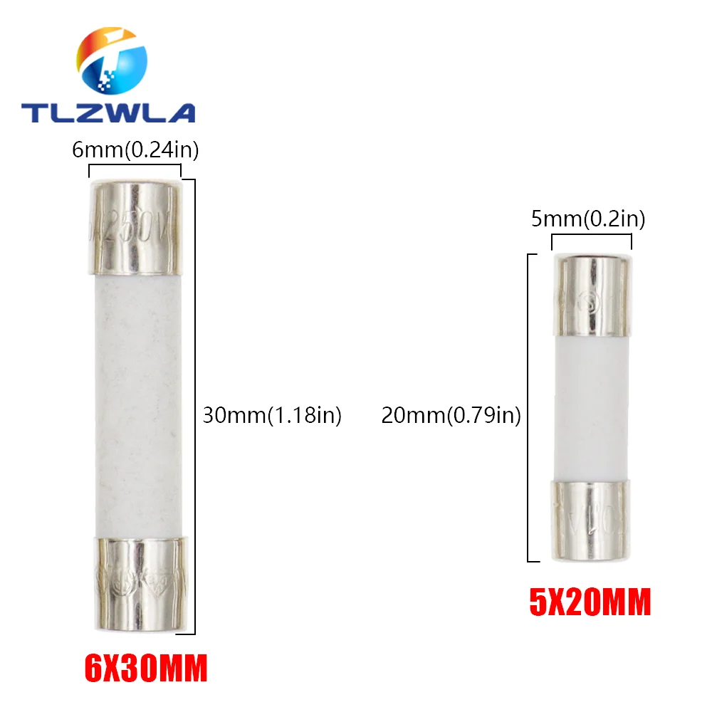 Ceramic Fuse 10PCS 5X20MM 6X30MM Fast Blow Ceramic Fuse 5*20mm 250V 0.1A-30A Slow Break Fuse Tube