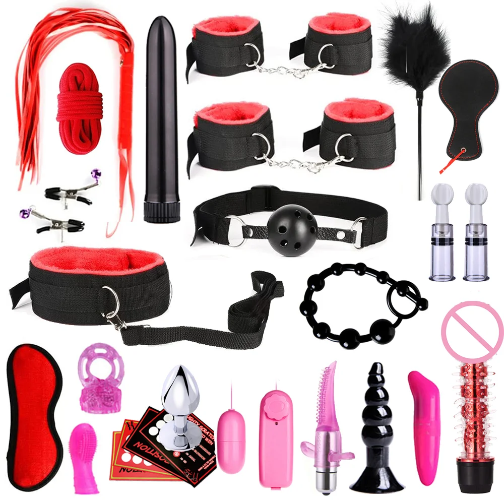 Bdsm Sex Toys Adults Handcuffs Nipple Clamps Whip Spanking Metal Anal Plug Vibrator Butt