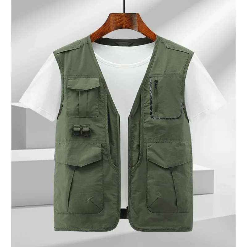 Fishing Vests Professional Windbreaker Men's Coat Vest Work Sleeveless Jacket Multi-pocket Waterproof Mens Clothing MAN Golf Zip