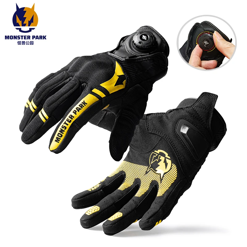 Monster Park Knob Adjust Gloves Summer Breathable Full Finger Screen Gloves Bicycle Moto Protective Gloves Men - Gloves -