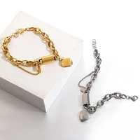 DZ Gold Color Thick Chain Stainless Steel Bracelets for Women Fashion Design Heart Love Pendant Wrist Jewelry - Image 5