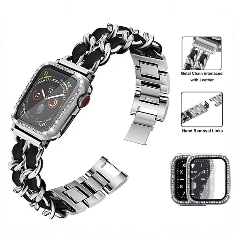 

Metal Stainless Steel Strap+Case for Apple Watch 6 5 4 3 SE 44mm 42mm 40mm 38mm Protective Glass Cover For iwatch 8 7 45mm 41mm