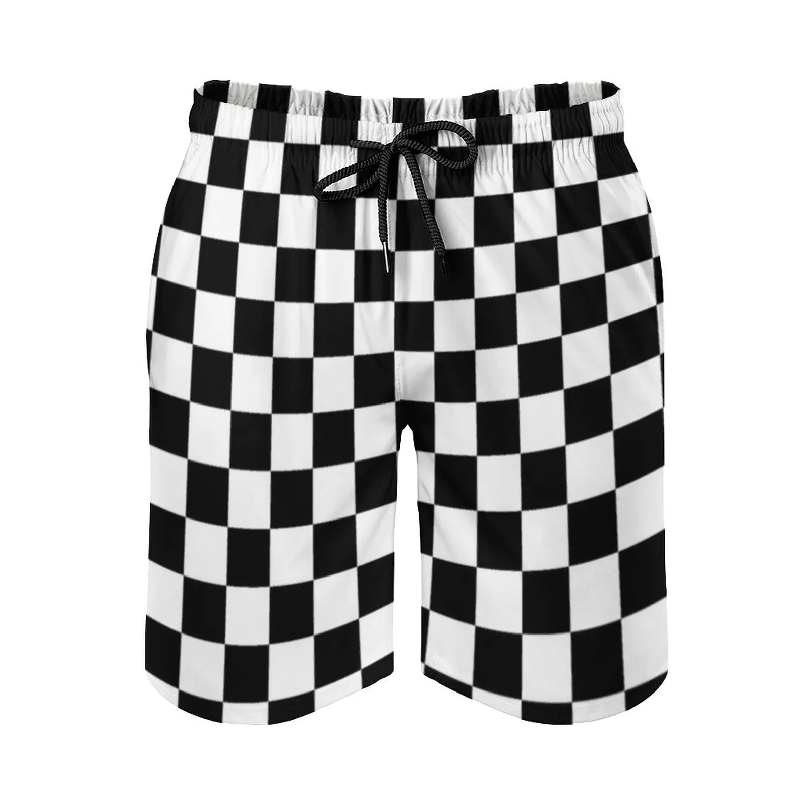Black Checkerboard Board Shorts Classic Black and White Checker Beach Shorts Hot Males Cute Customs Swim Trunks Plus Size 3