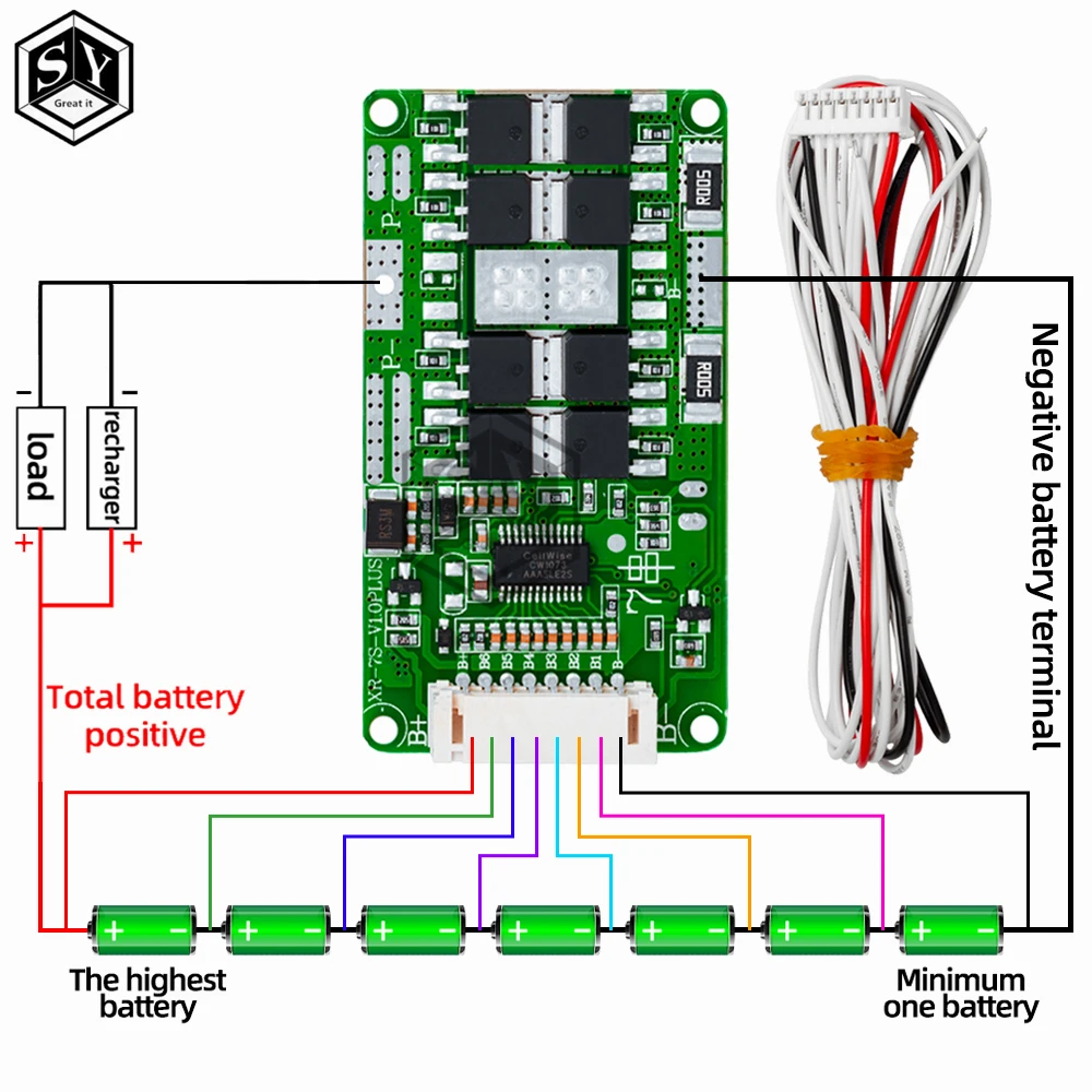 7S 24V 10A 15A 18A li-ion Lmo Ternary Lithium 18650 batteria bms batteria carica scheda di protezione equilibrio con cavo