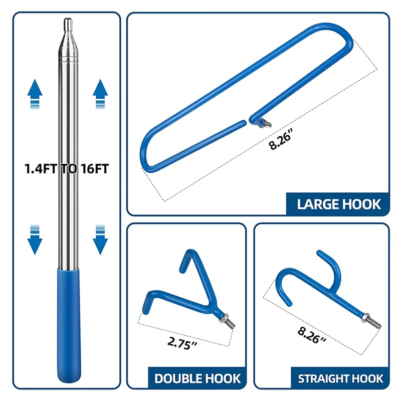 Disc Golf Retriever Pole Met 3 Haken, Telescopische Disc Golf Accessoires Tool Uitschuifbare Grabber 1.4Ft Om 16Ft